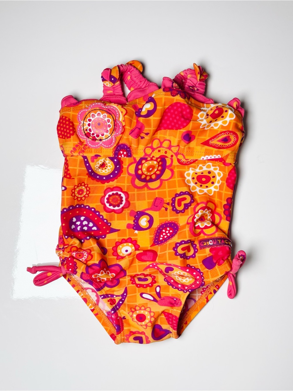 Vintage Y2K Gagou Tagou Girls Neon Retro Paisley One Piece Swimsuit 6-12M Summer